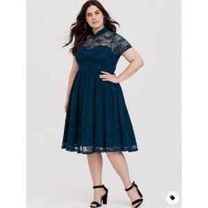 Torrid Retro Chic teal lace up corset back fit & flare midi dress Sz 20